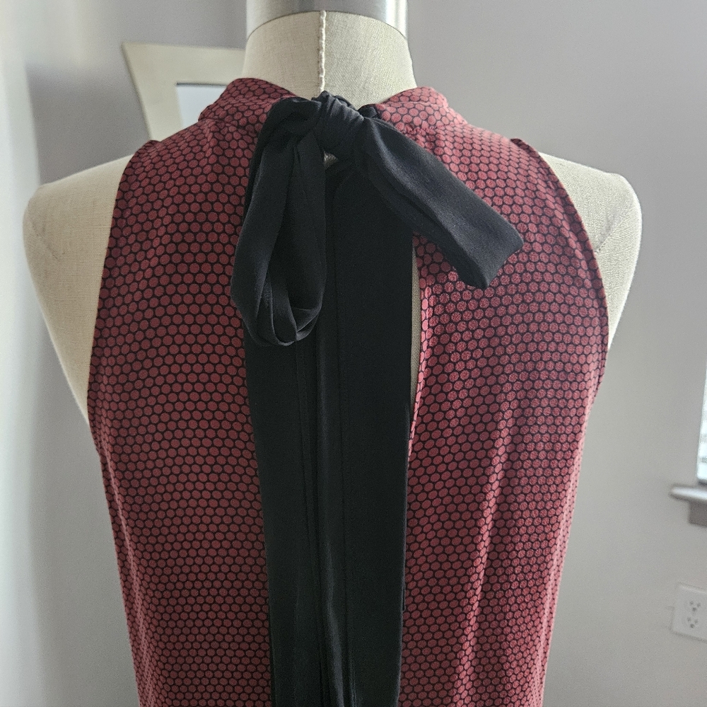 THEORY Silk Halter Dot Print Burgundy Maxi Dress | SZ 10 - Picture 10 of 14